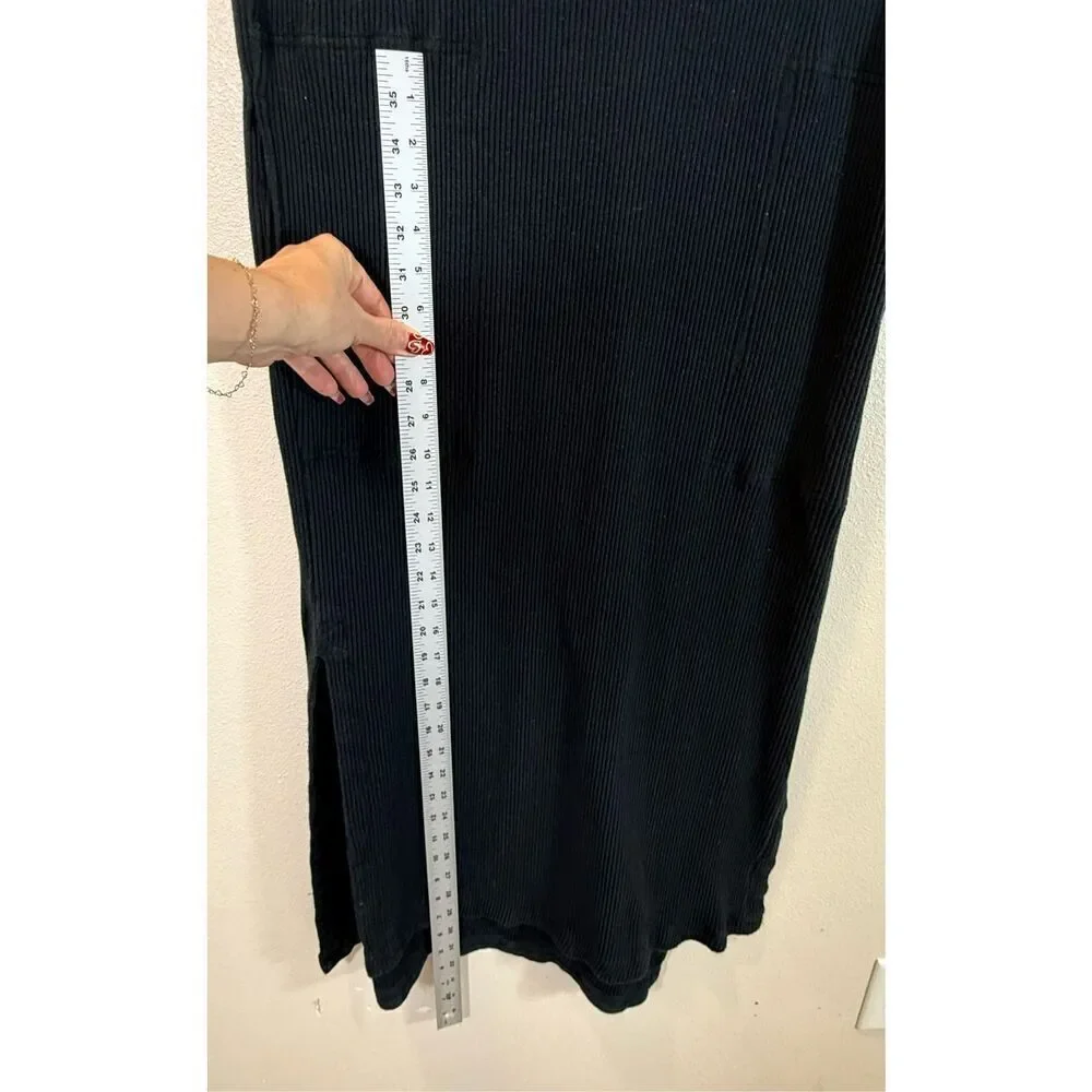 Free People Beach Black Cotton Short Sleeve Midi V-Neck Dress Women’s Small